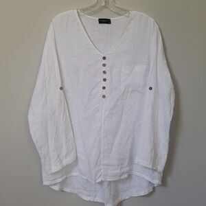 Terzo Millenio White Linen Tunic Blouse Women’s Med